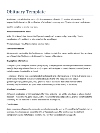 Free Obituary Template gt Printable Obituary Form in PDF Blank Fillable Free Obituary Template gt Printable Obituary Form in PDF Blank Fillable